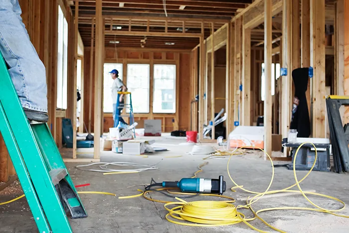 Commercial office interior during framing and rough-in work